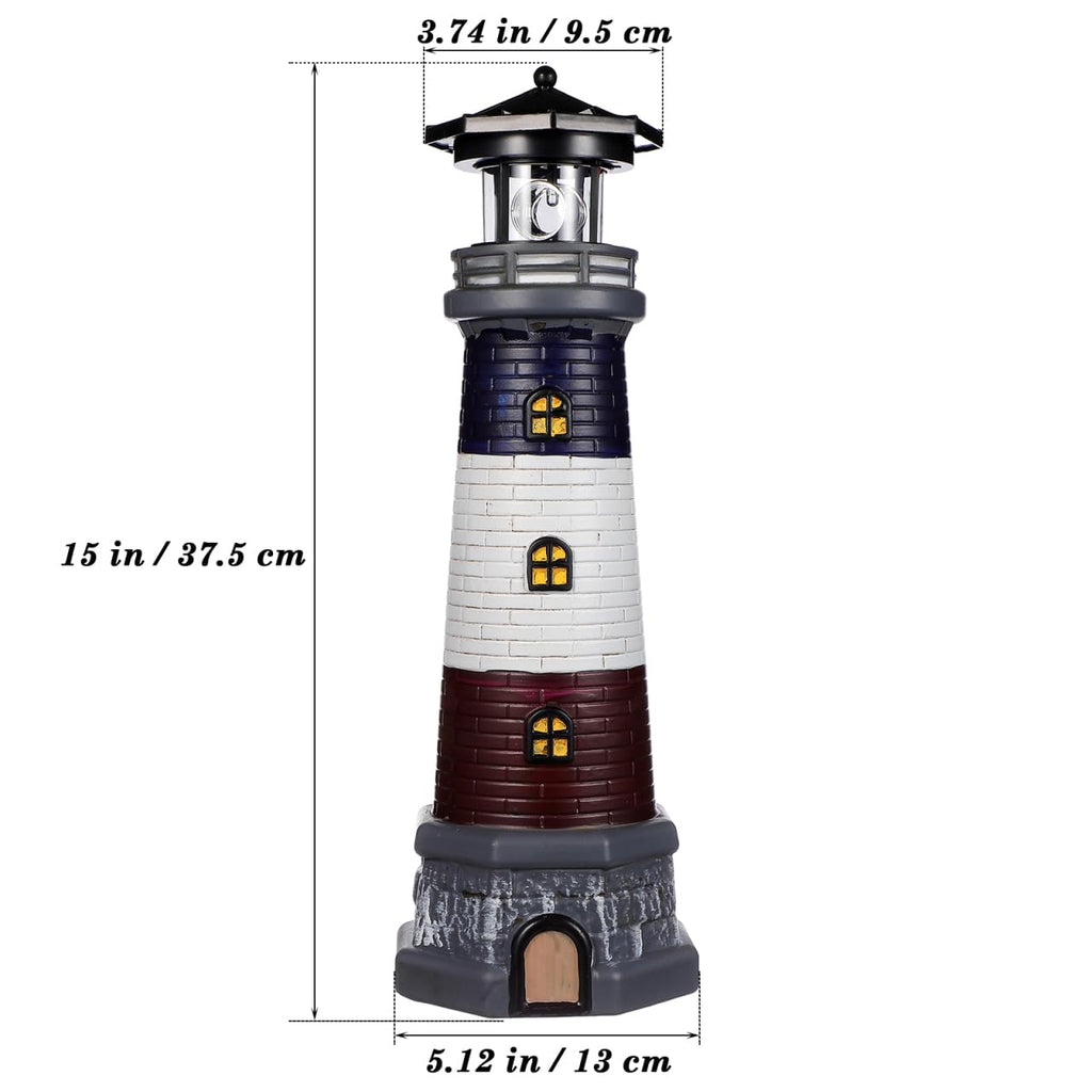 Solar Lighthouse Statue, Resin Waterproof, Black, 4.72 X 4.72 X 14.76 Inches P272
