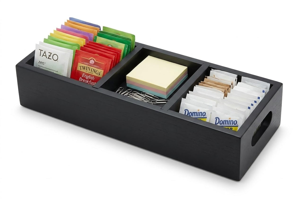 Matte Black Wood 3 Compartment Organizer Tray D789