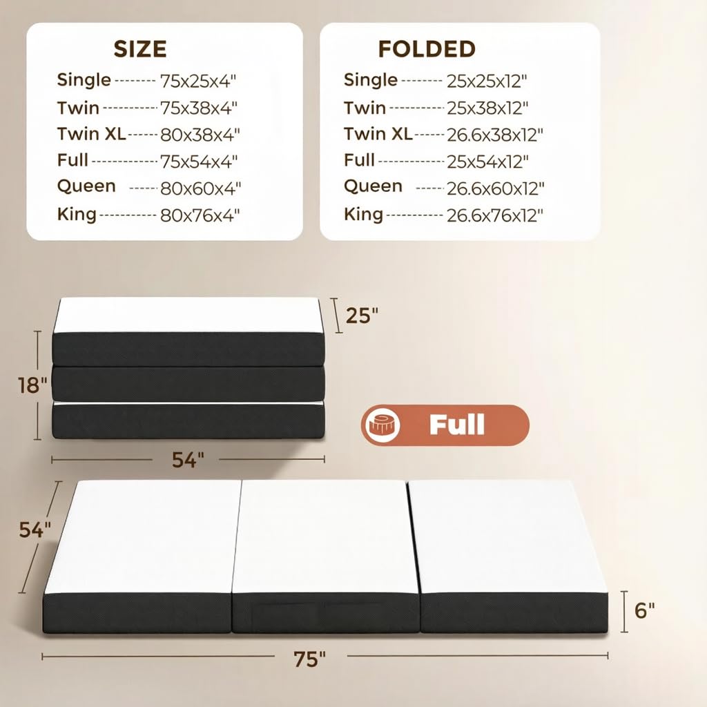 6 Inch Trifold Memory Foam Mattress E861