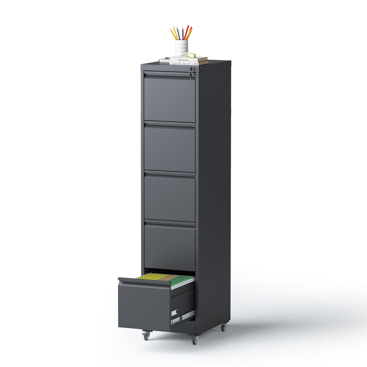 5 Drawer Black Steel File Cabinet with Lock O306