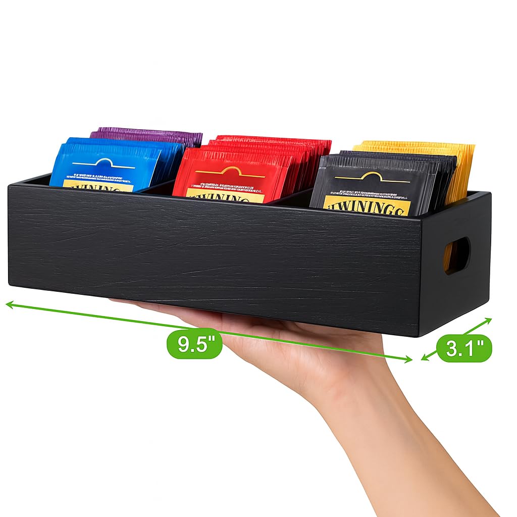 Matte Black Wood 3 Compartment Organizer Tray D789