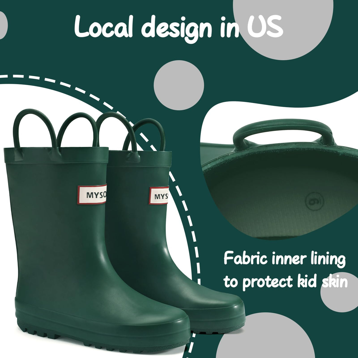 Toddler Rubber Waterproof Rain Boots with Handle C3460