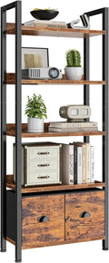 5-Tier Tall Bookshelf with 2 Fabric Drawers Z907431