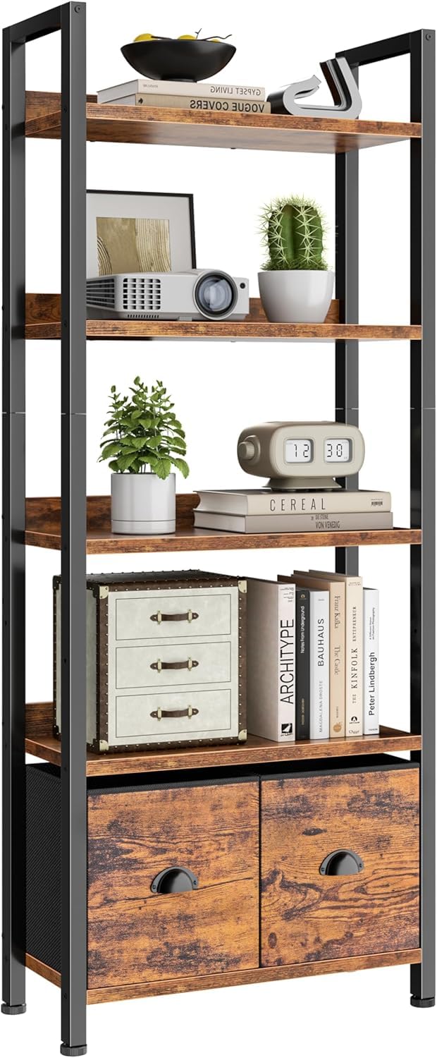 5-Tier Tall Bookshelf with 2 Fabric Drawers Z907431