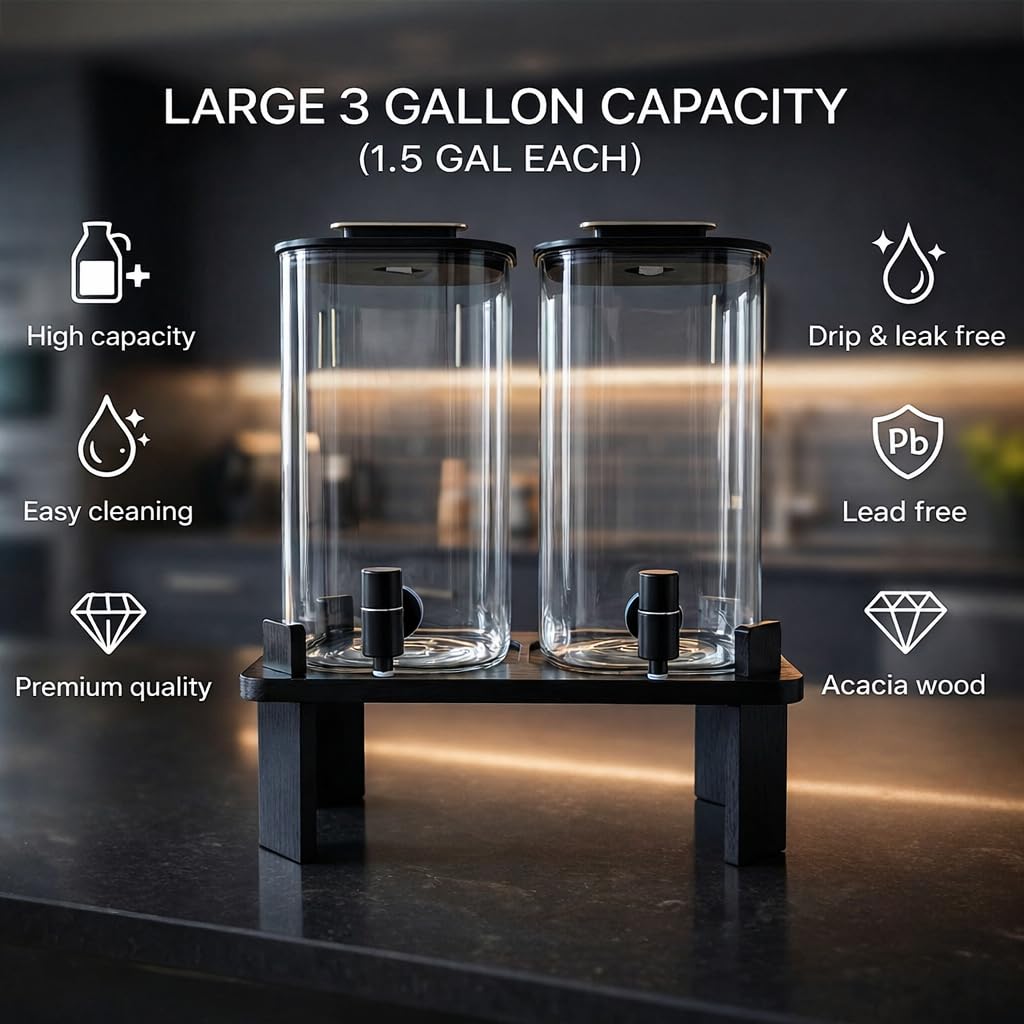 2 PCS 3 Gallon Glass Beverage Dispenser with Wood Stand R334150