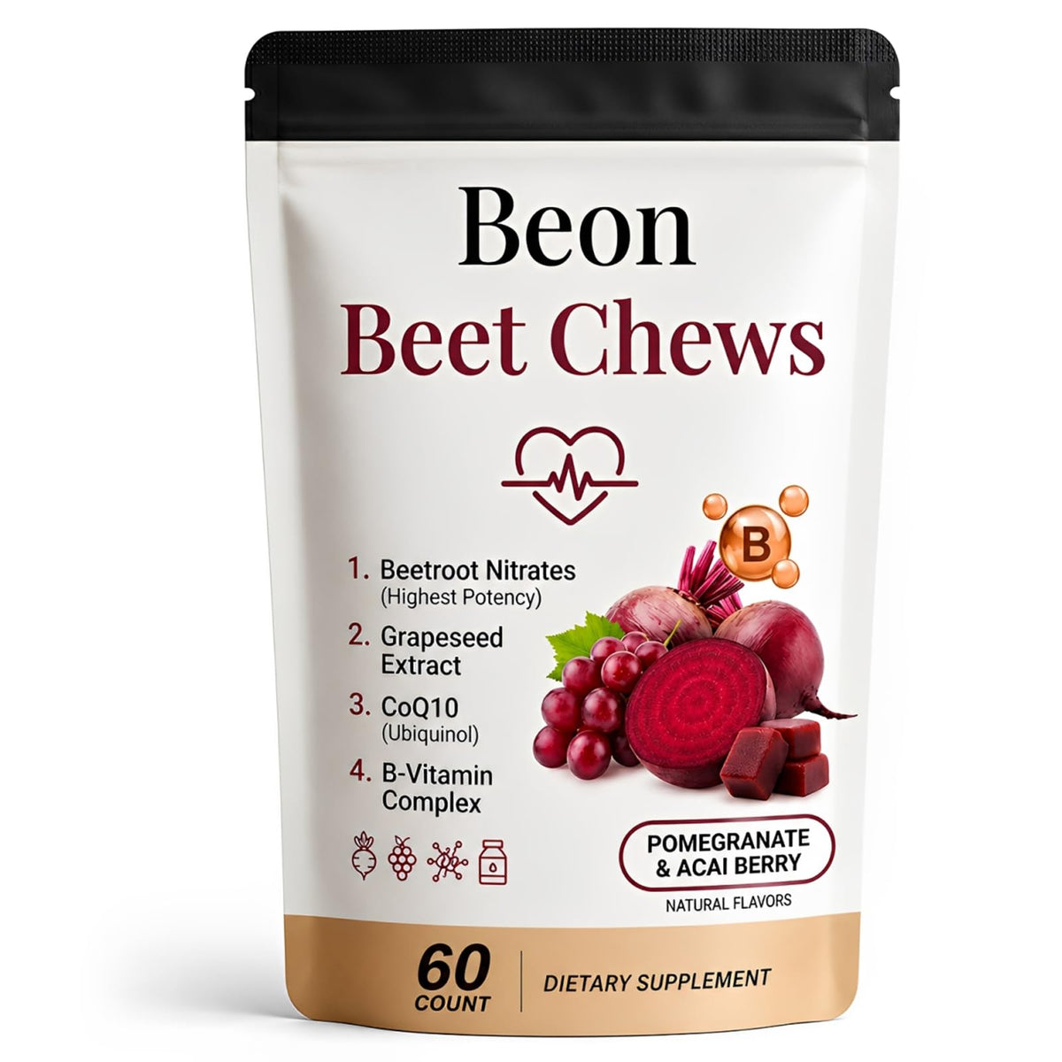 Beetroot Chews Gummies with Grape Seed & L-CoQ10, 60 Chew C75381