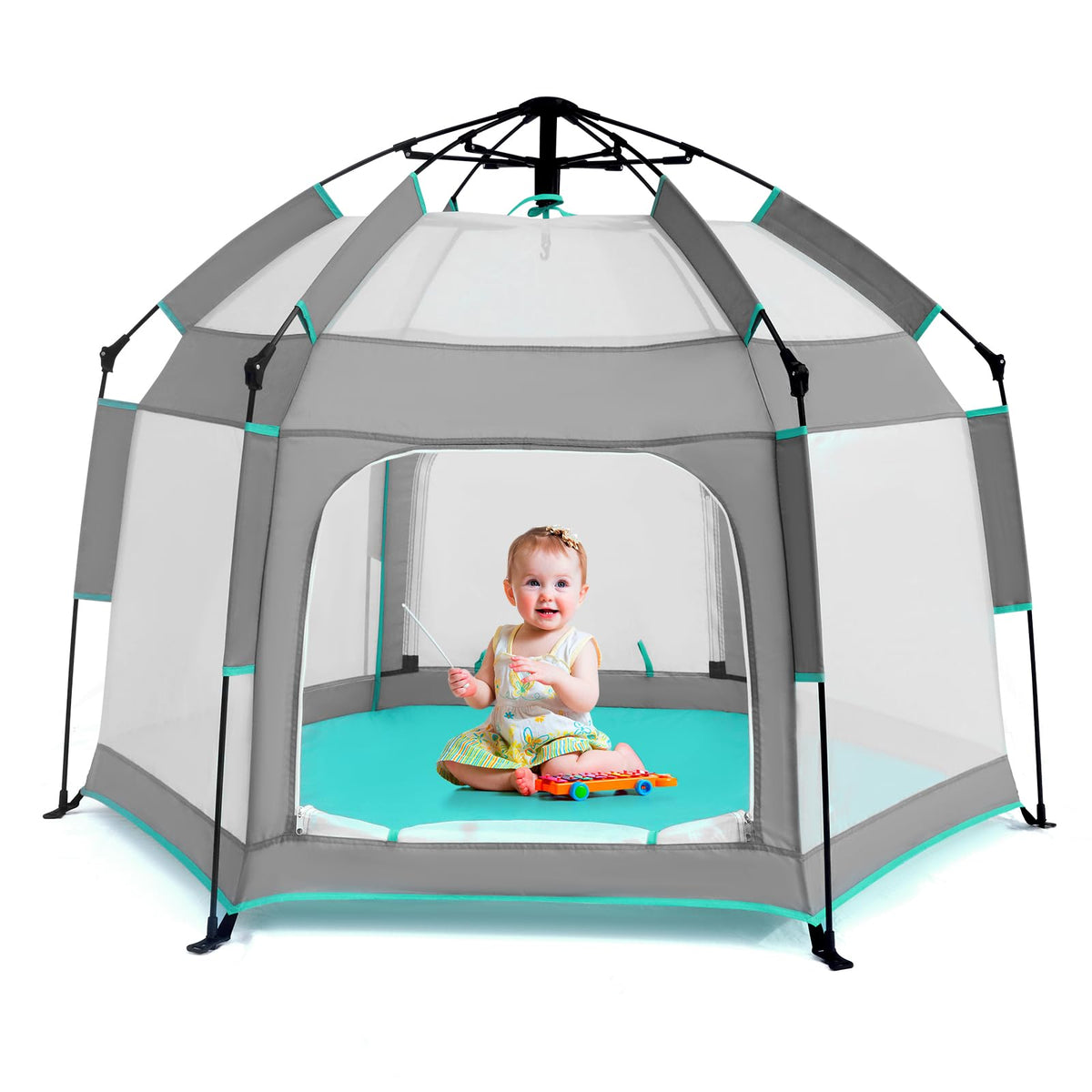 Hexagon Baby Playpen with Canopy U990326