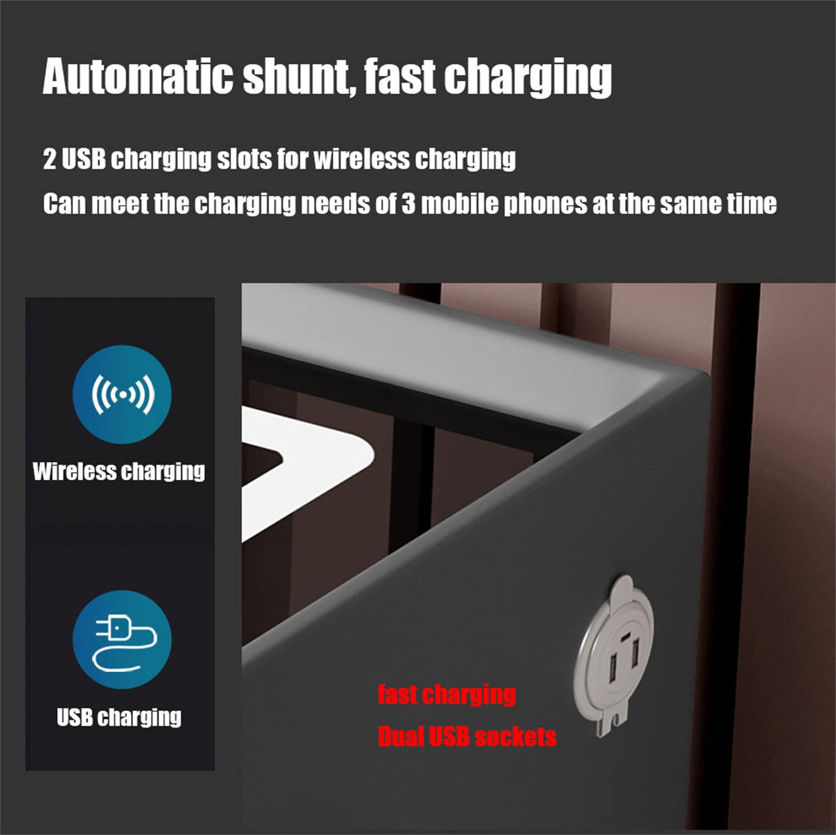 Gray Nightstand with Fingerprint Lock and Wireless Charging Y776916
