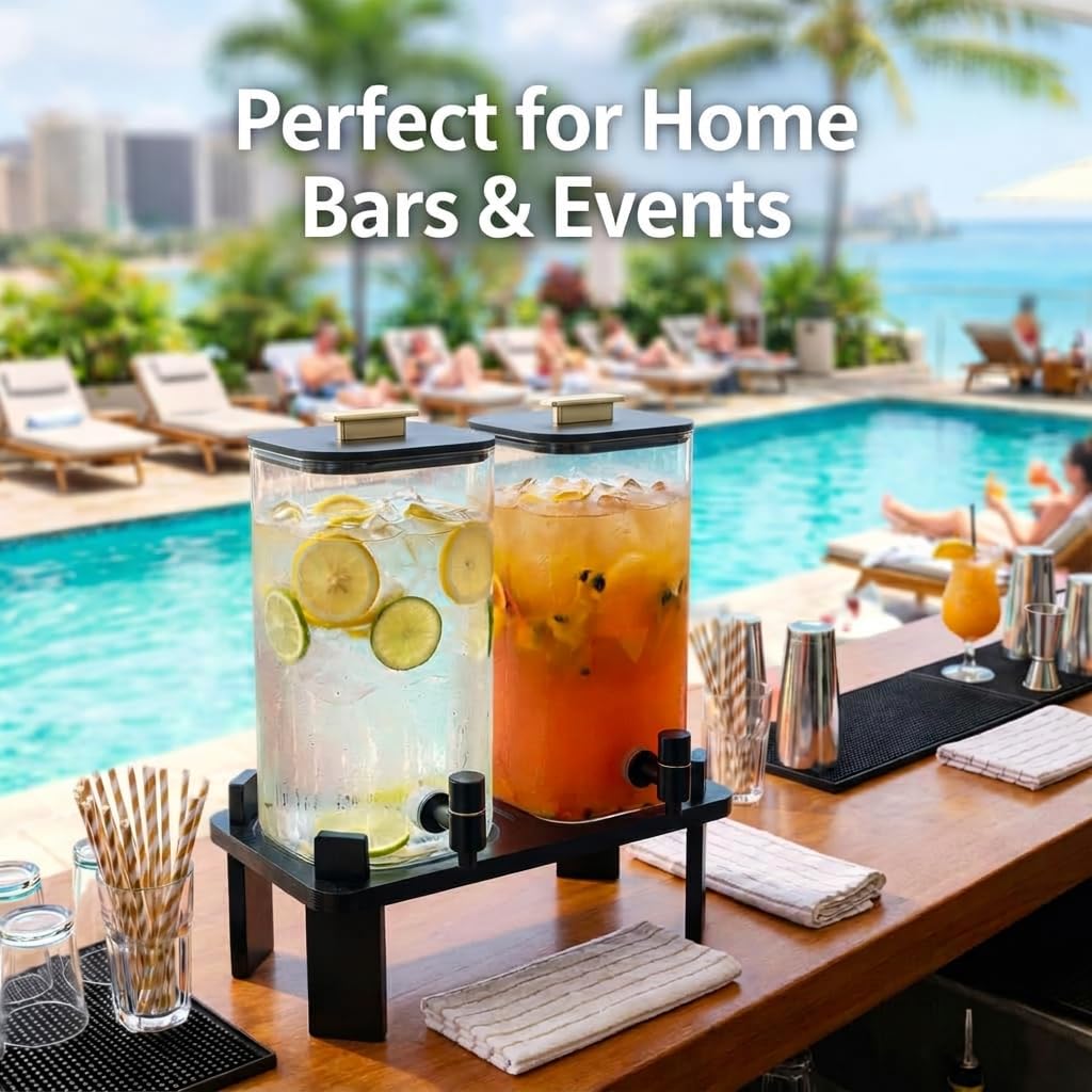 2 PCS 3 Gallon Glass Beverage Dispenser with Wood Stand R334150