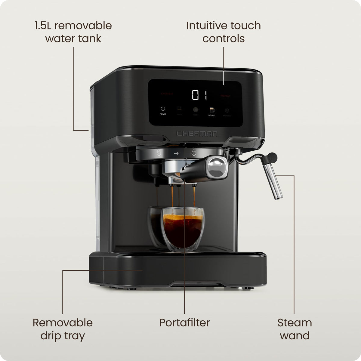 15 Bar Digital Espresso Machine with Steam Wand P709