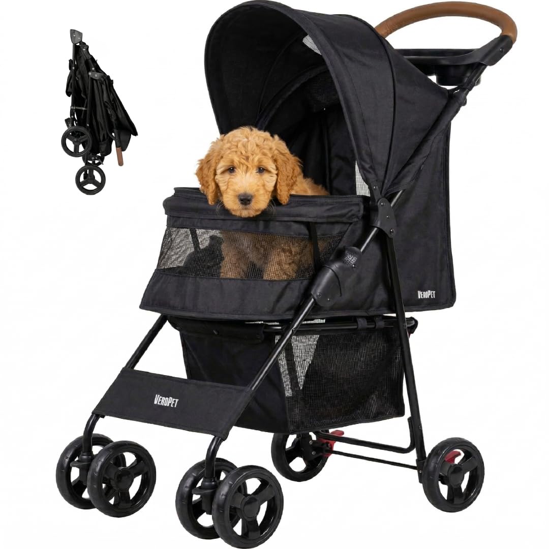 Foldable Pet Stroller with Mesh, Storage Basket & Cup Holder O157