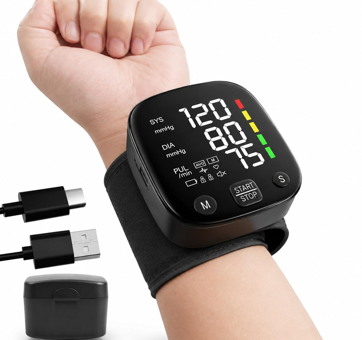 Wrist Blood Pressure Monitor LED Display 2x99 Memory Type-C Rechargeable U43060
