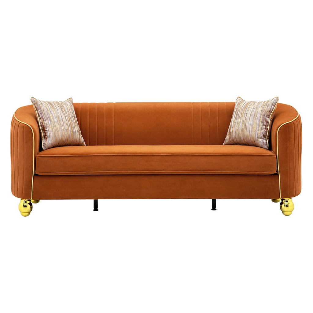 Velvet Modern Sofa Couch 3-Seater Deep Seat Sofa, Orange Q407