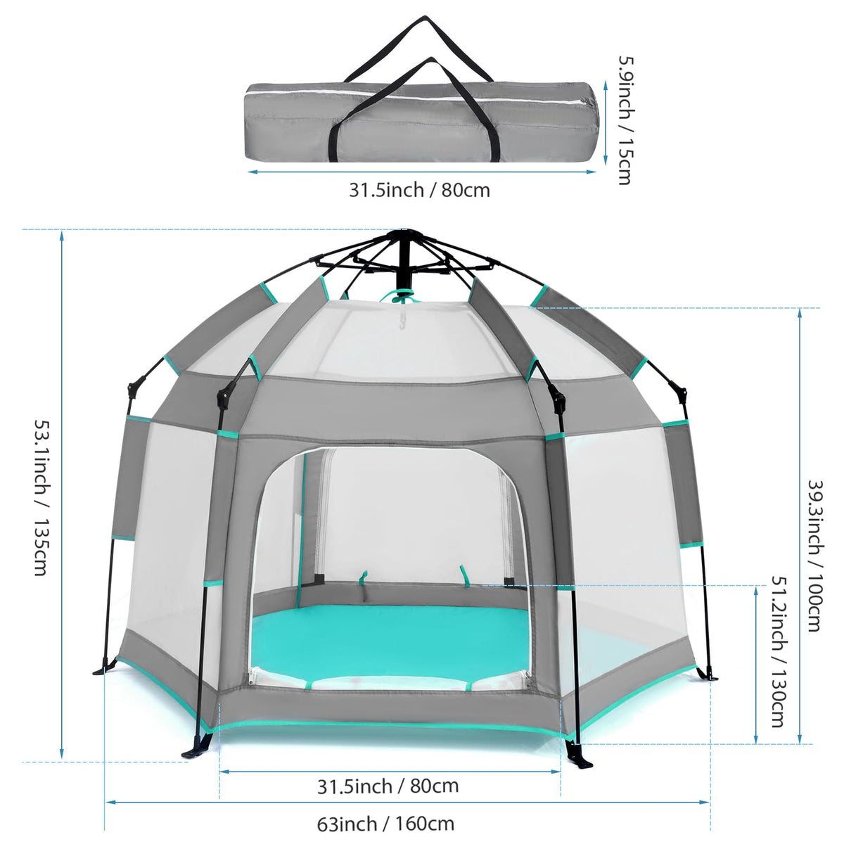 Hexagon Baby Playpen with Canopy U990326