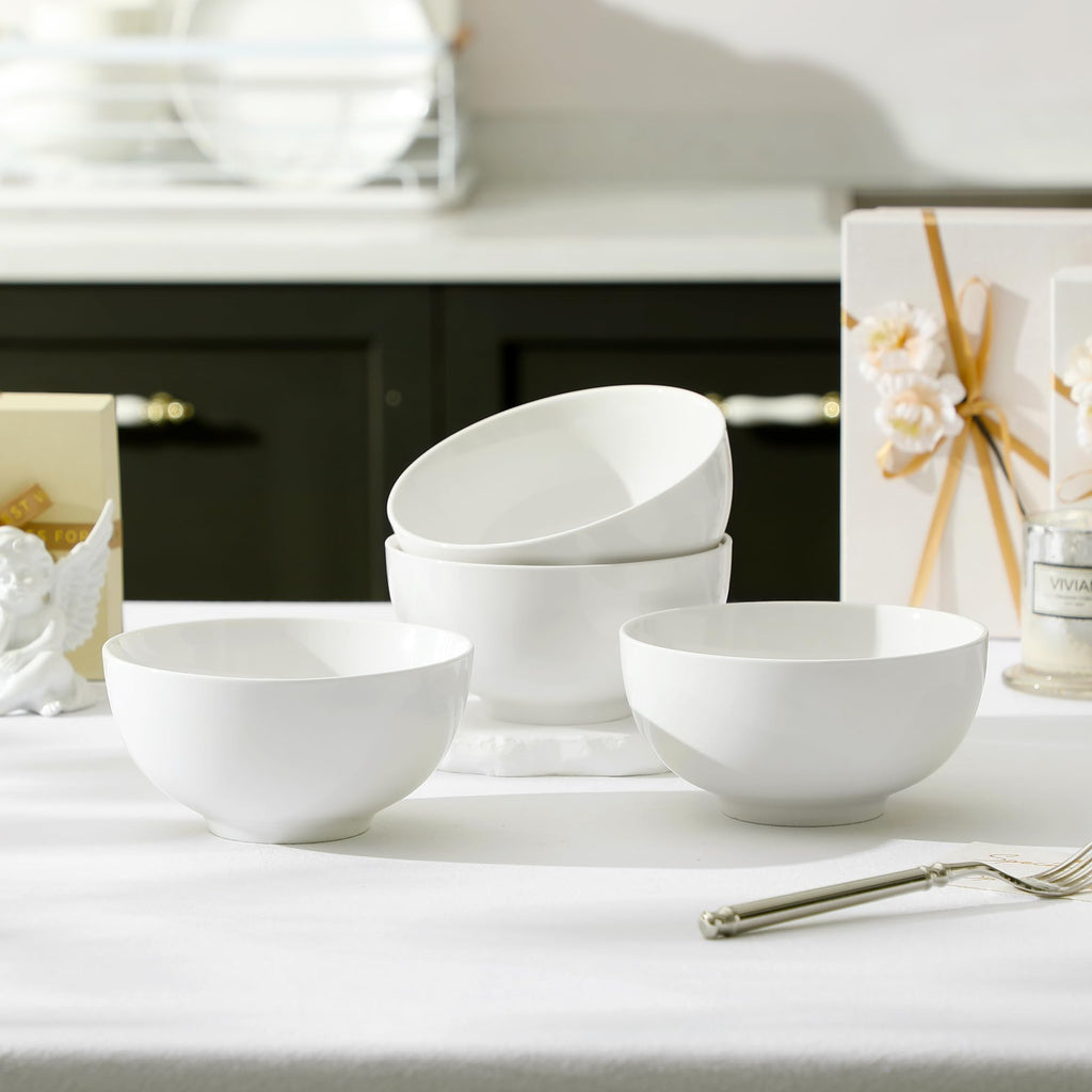 White 26 Oz Ceramic Soup Bowls of 4 W52153