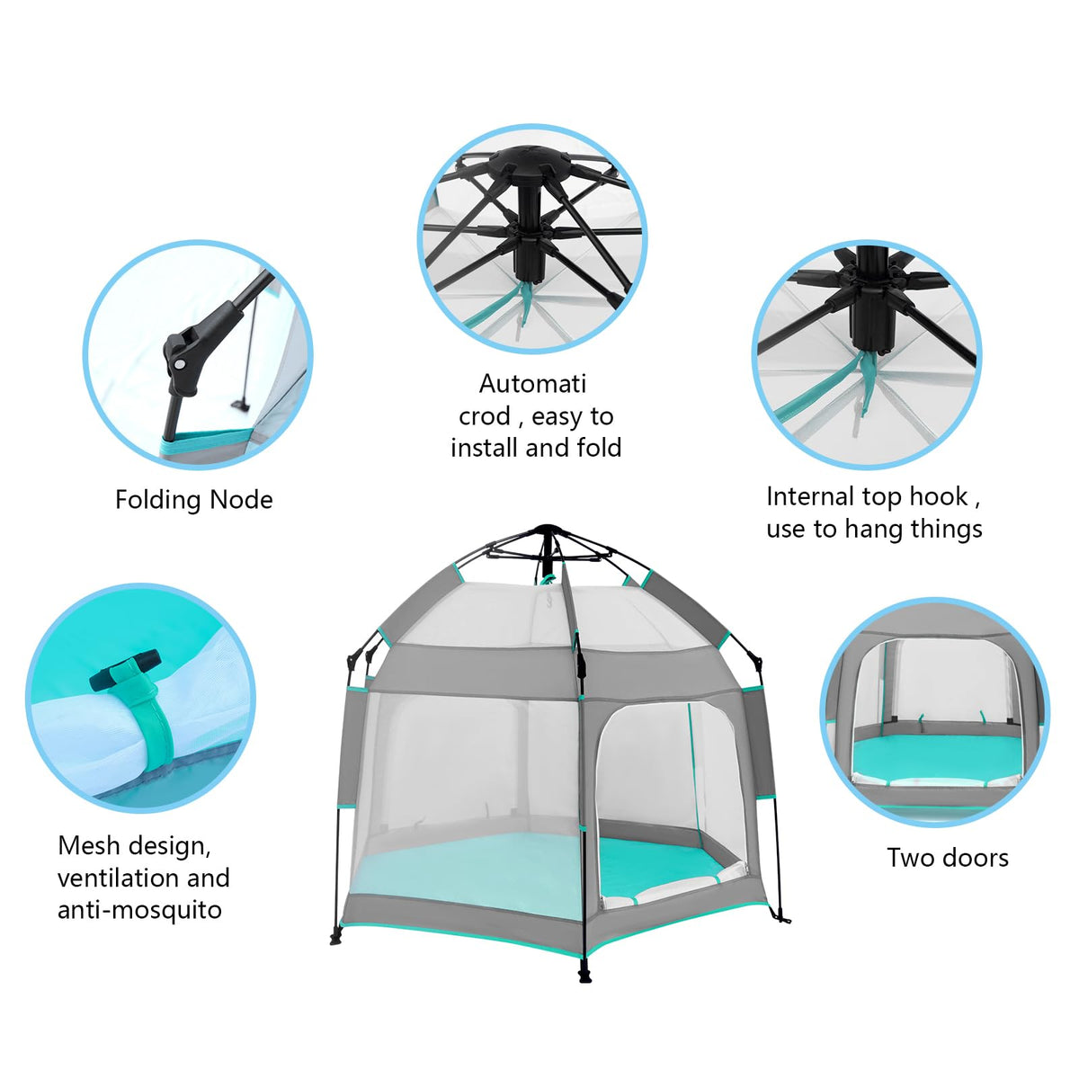 Hexagon Baby Playpen with Canopy U990326