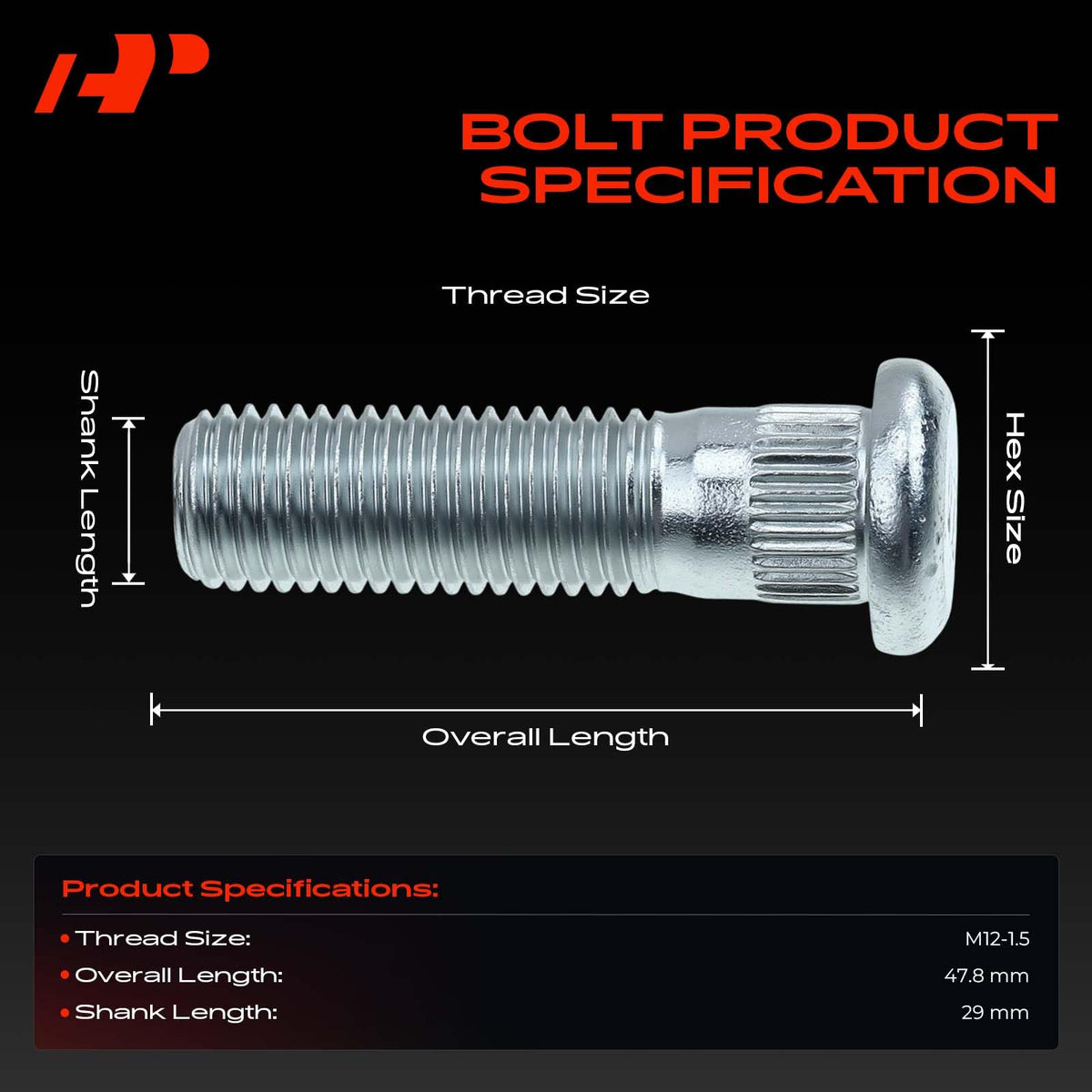 5Pcs M12-1.50 Wheel Studs I5773