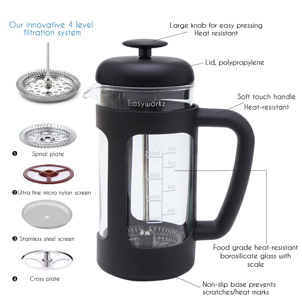 French Press 12 oz and Stainless Steel Double-Wall Espresso Cups 5 oz Set of 2 R70829