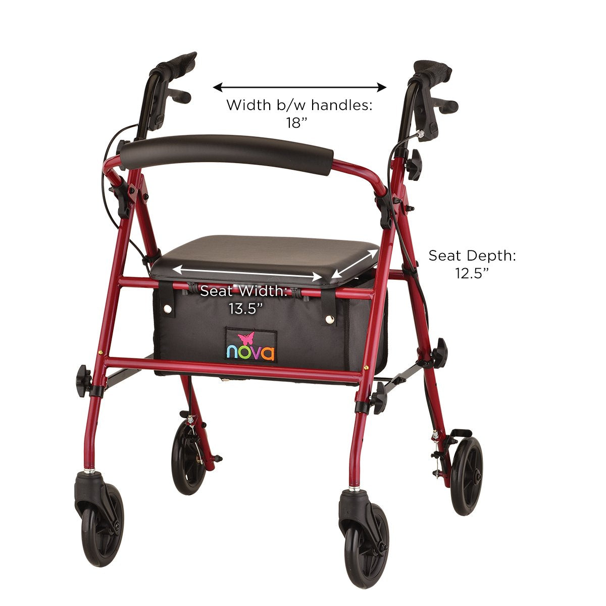 Red Steel Rollator Walker Q840813