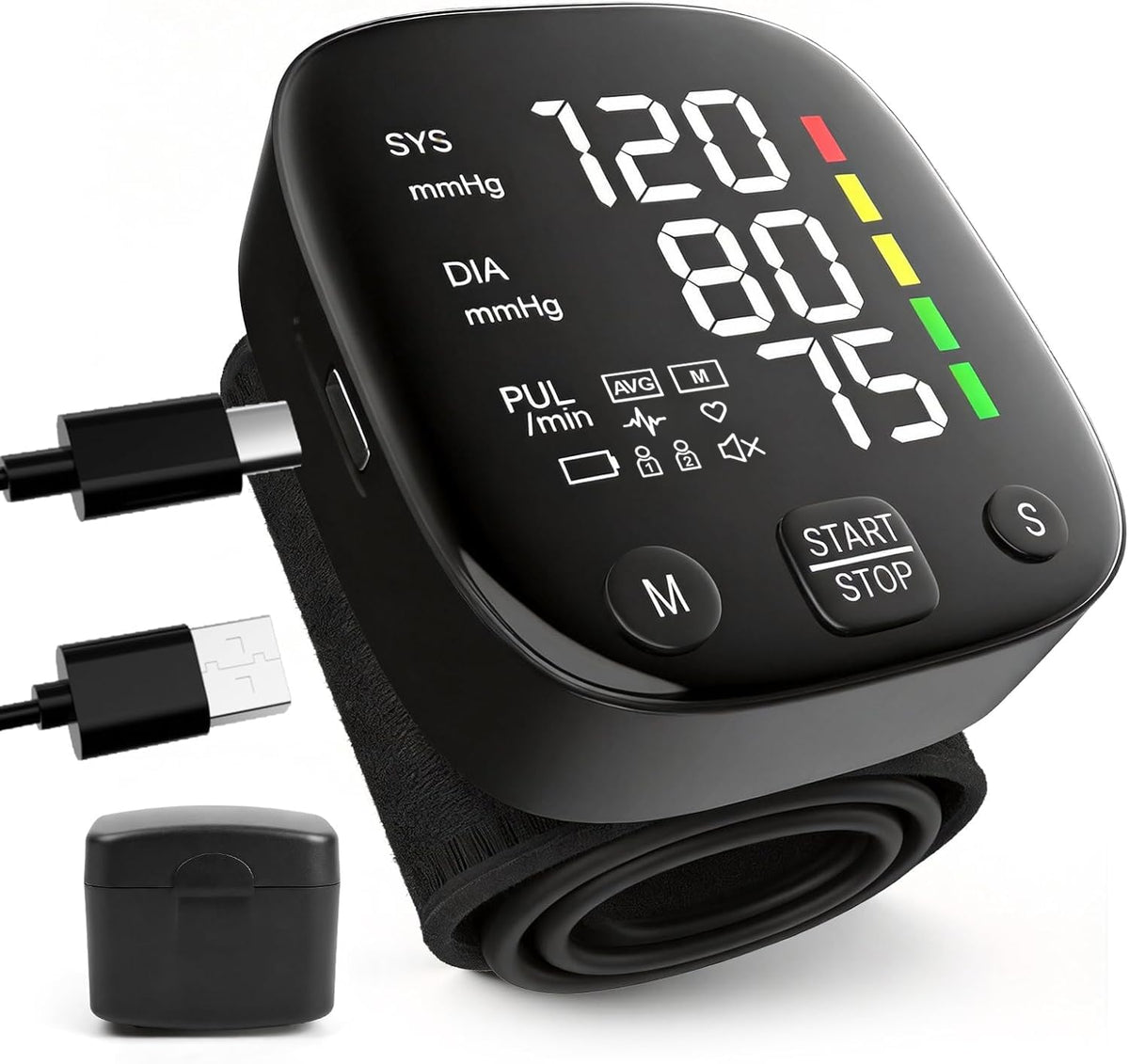 Wrist Blood Pressure Monitor LED Display 2x99 Memory Type-C Rechargeable U43060
