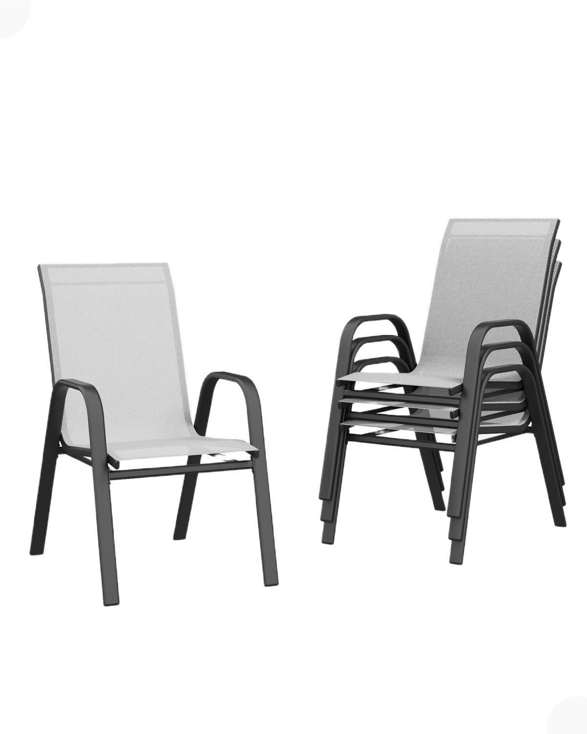 Stackable Outdoor Dining Chairs Set of 4 Textilene Fabric Metal Frame Grey F564