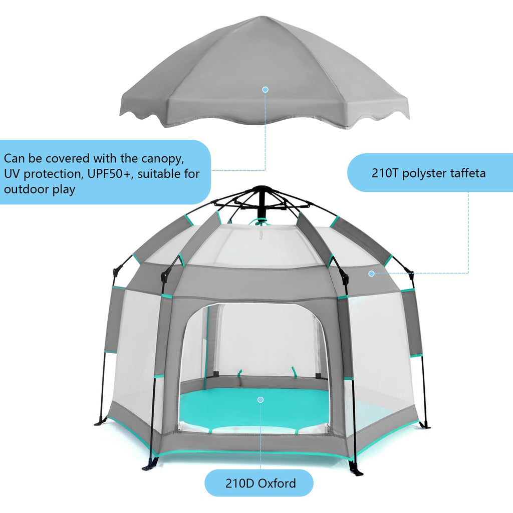 Hexagon Baby Playpen with Canopy U990326