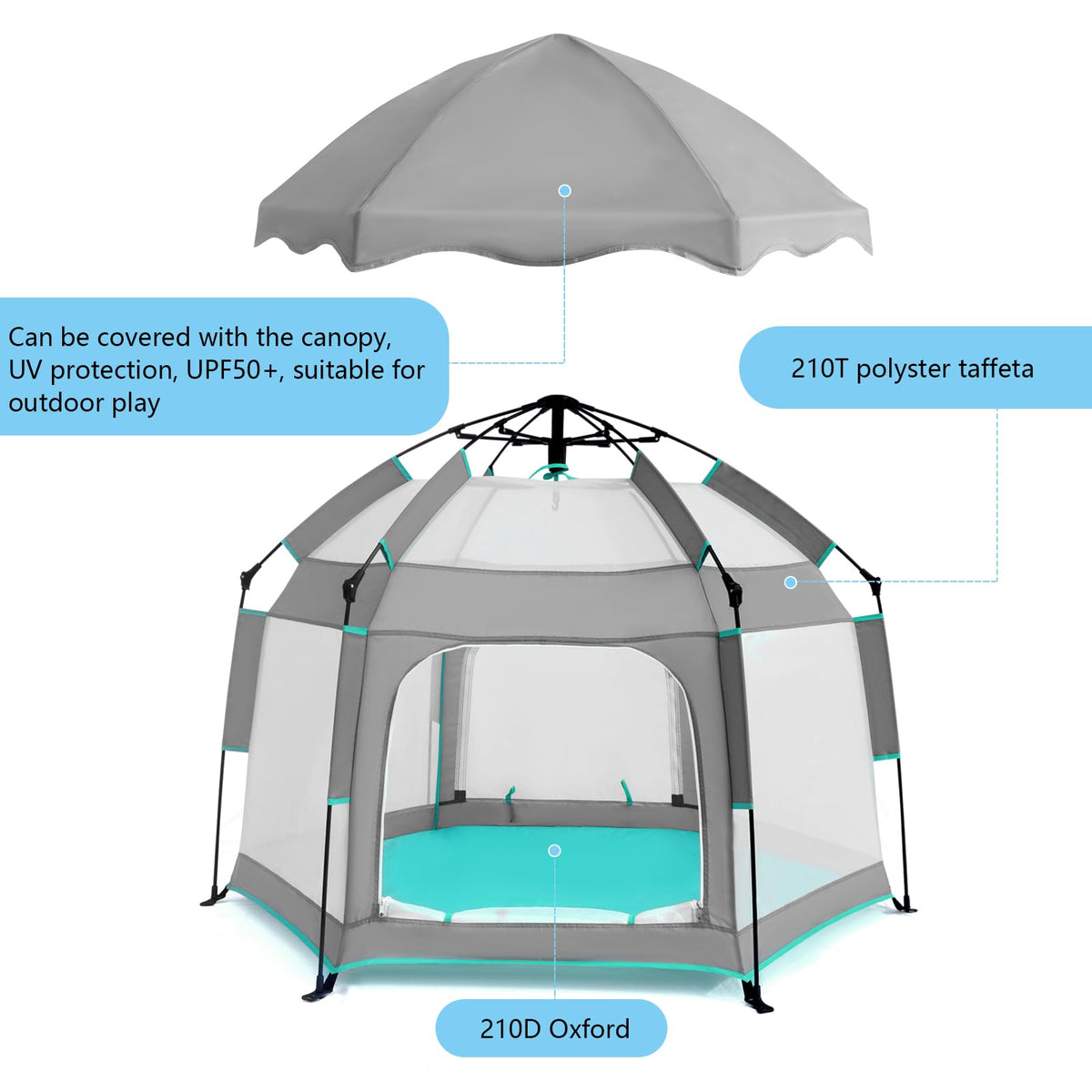 Hexagon Baby Playpen with Canopy U990326