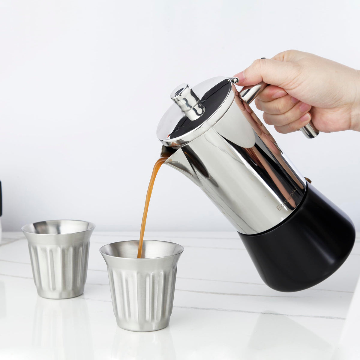 French Press 12 oz and Stainless Steel Double-Wall Espresso Cups 5 oz Set of 2 R70829