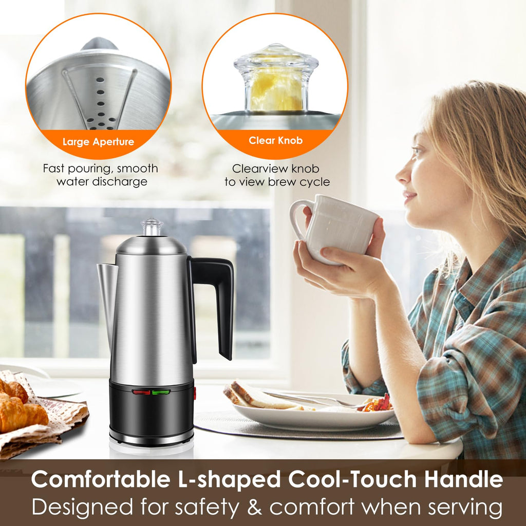 800W Stainless Steel Electric Coffee Percolator 12 Cups N63672