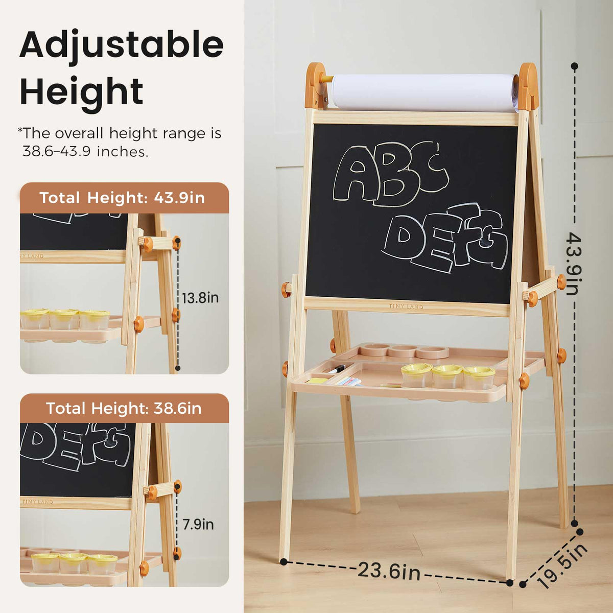 Foldable Wooden Art Easel with Chalkboard & Whiteboard E366