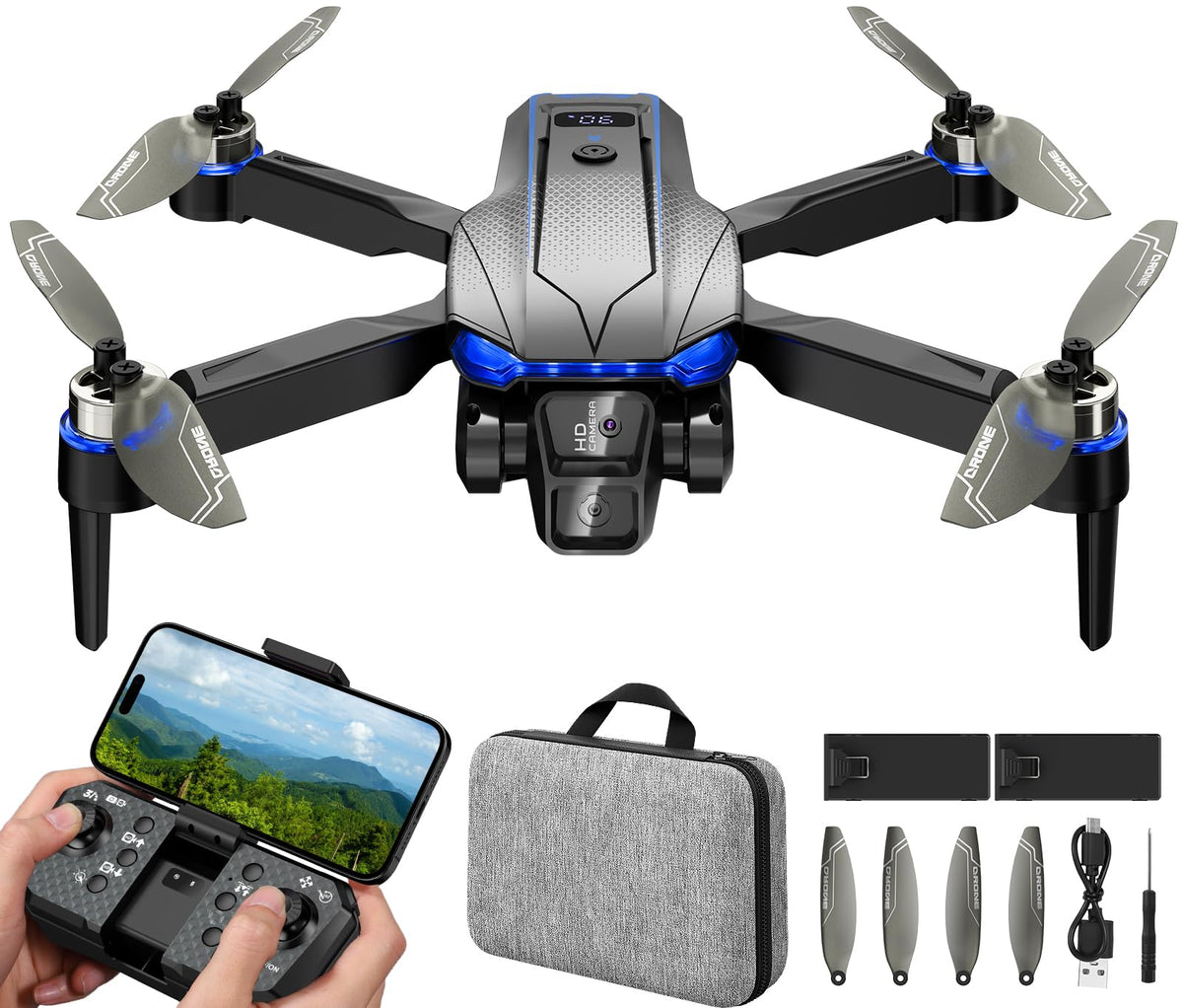 Foldable Mini FPV Drone with 1080P Camera, Carrying Case, 2 Batteries O71791