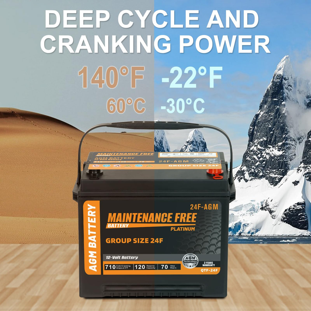 Group Size 24F AGM Automotive Battery 12V 70Ah 710 CCA V194