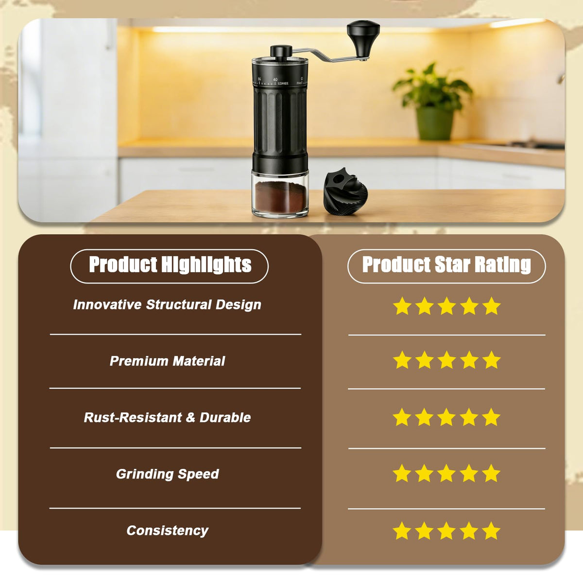 Manual Coffee Grinder with 40 Adjustable Settings, 30g Capacity U8522