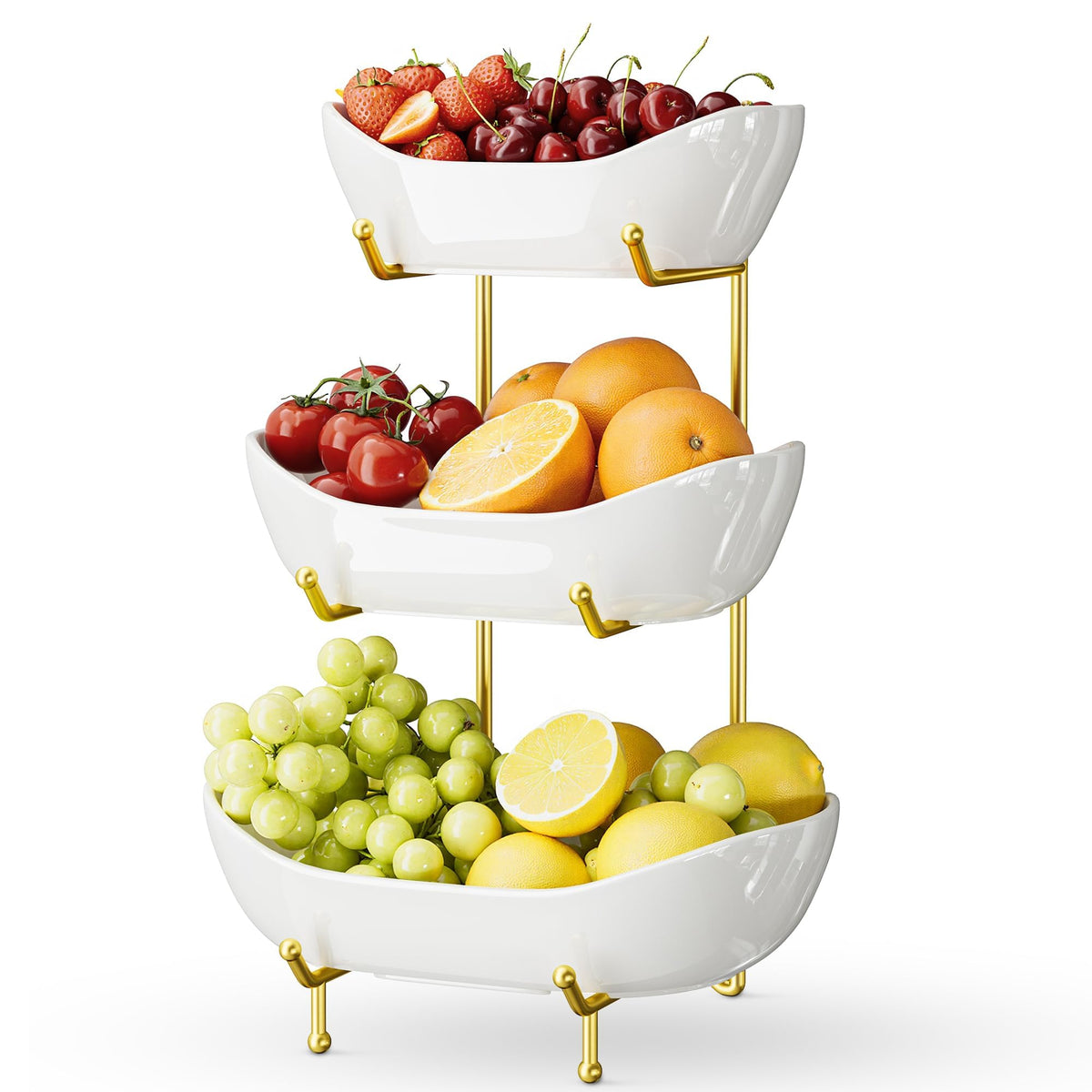 3 Tier Ceramic Fruit Bowl with Metal Stand A9263