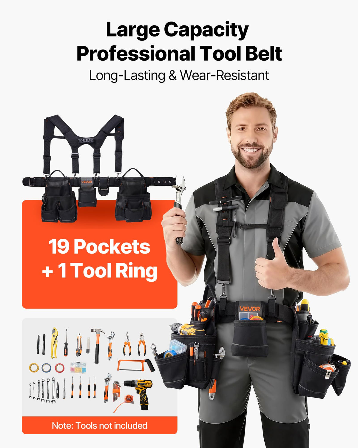 19 Pockets Adjustable Tool Belt with Suspenders K734078