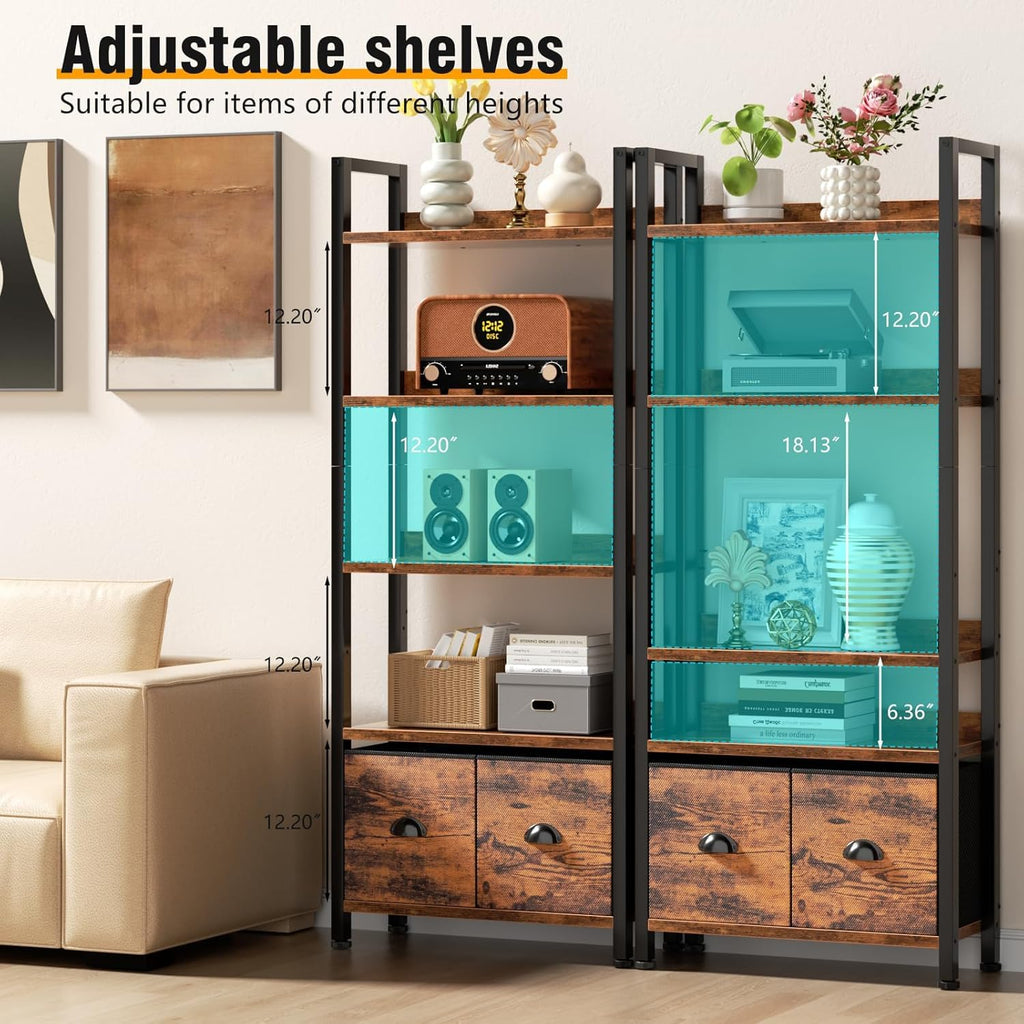 5-Tier Tall Bookshelf with 2 Fabric Drawers Z907431
