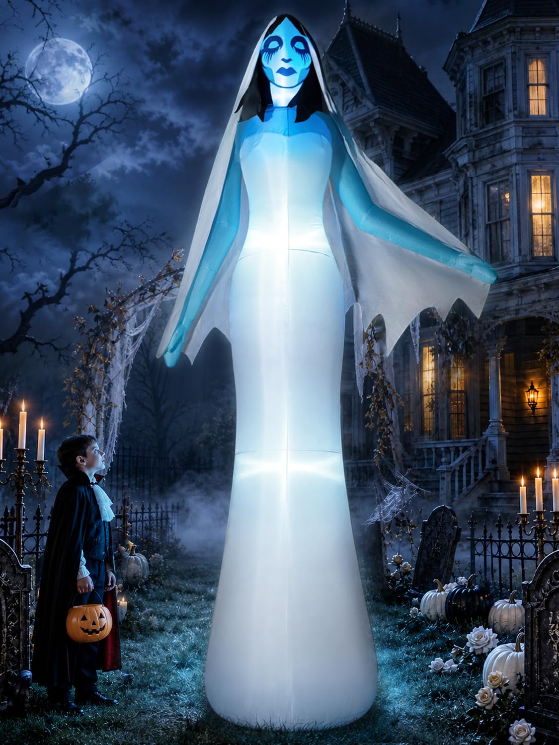 12FT Halloween Inflatable Ghost Bride with Blue LEDs O854964
