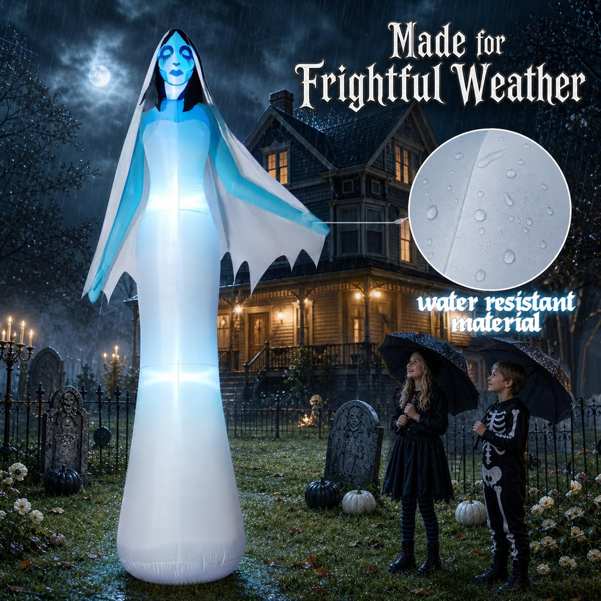 12FT Halloween Inflatable Ghost Bride with Blue LEDs O854964