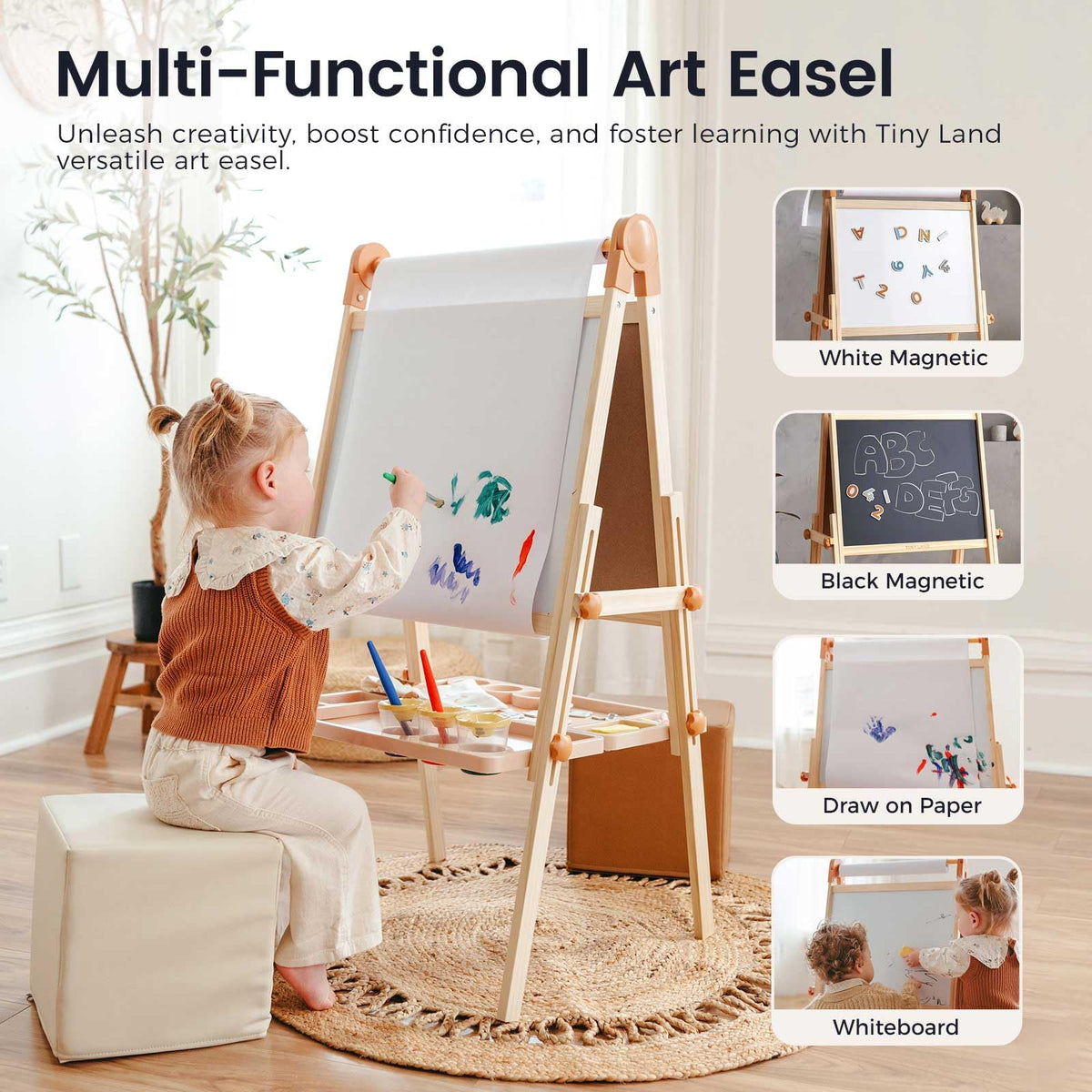 Foldable Wooden Art Easel with Chalkboard & Whiteboard E366
