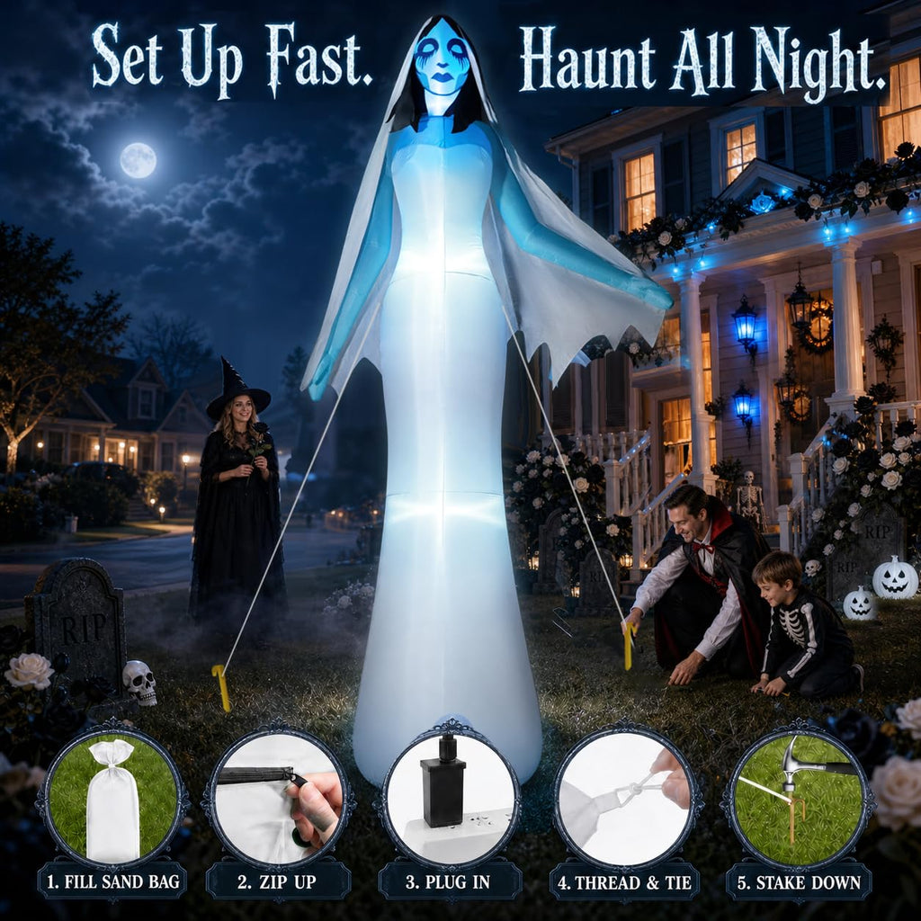 12FT Halloween Inflatable Ghost Bride with Blue LEDs O854964