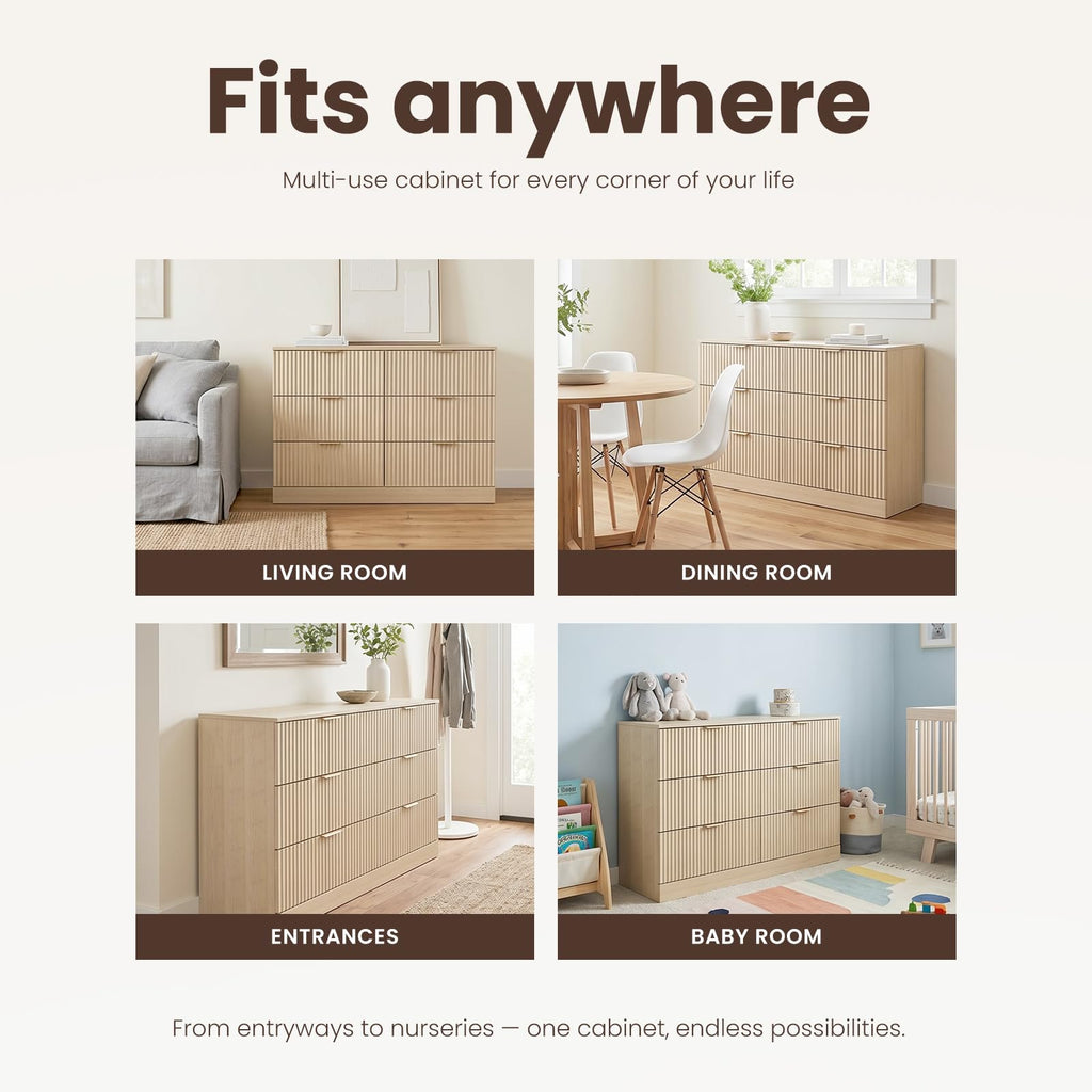 Natural Wood 6 Drawer Dresser J5227