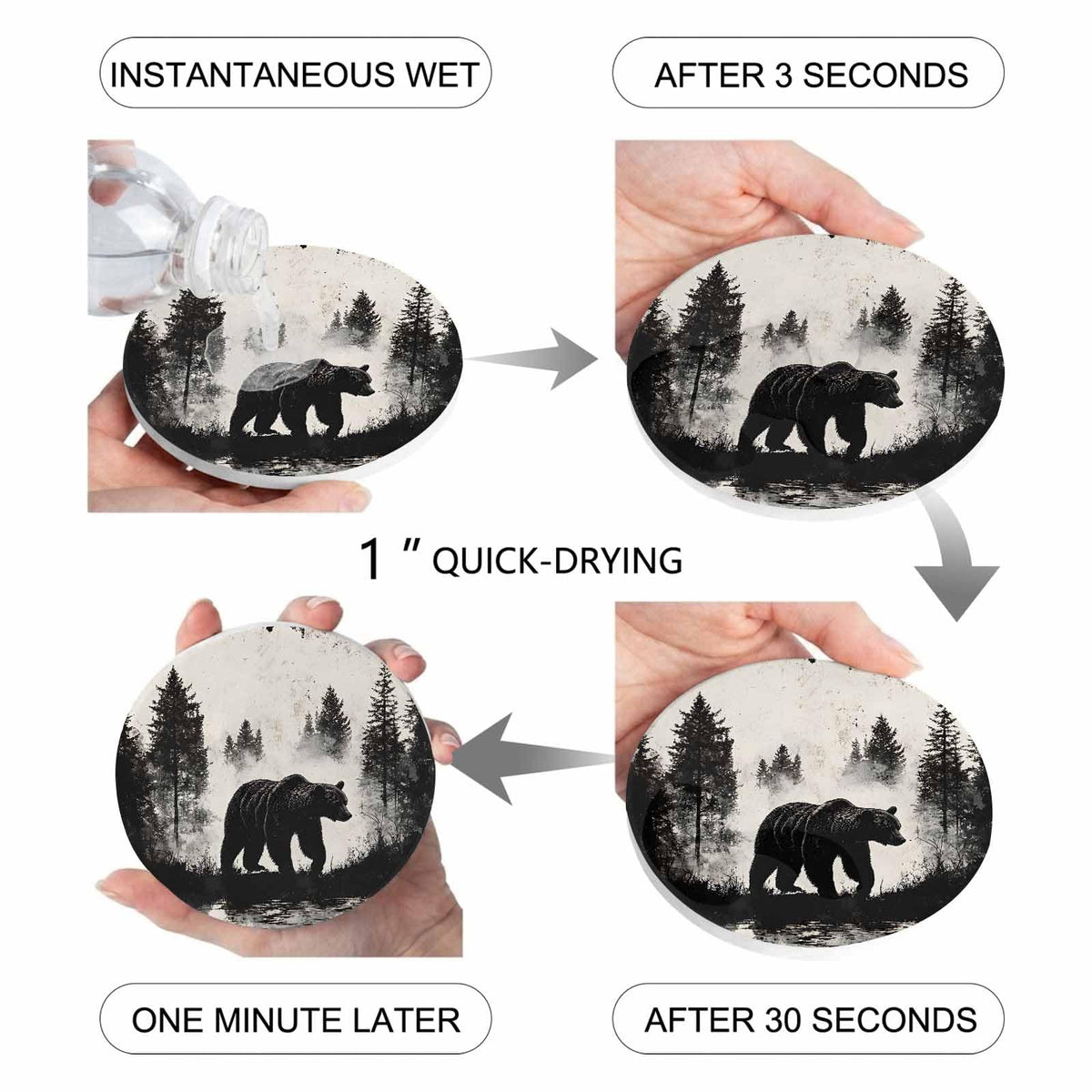 Black Absorbent Round Ceramic Coasters Set of 6 M20934