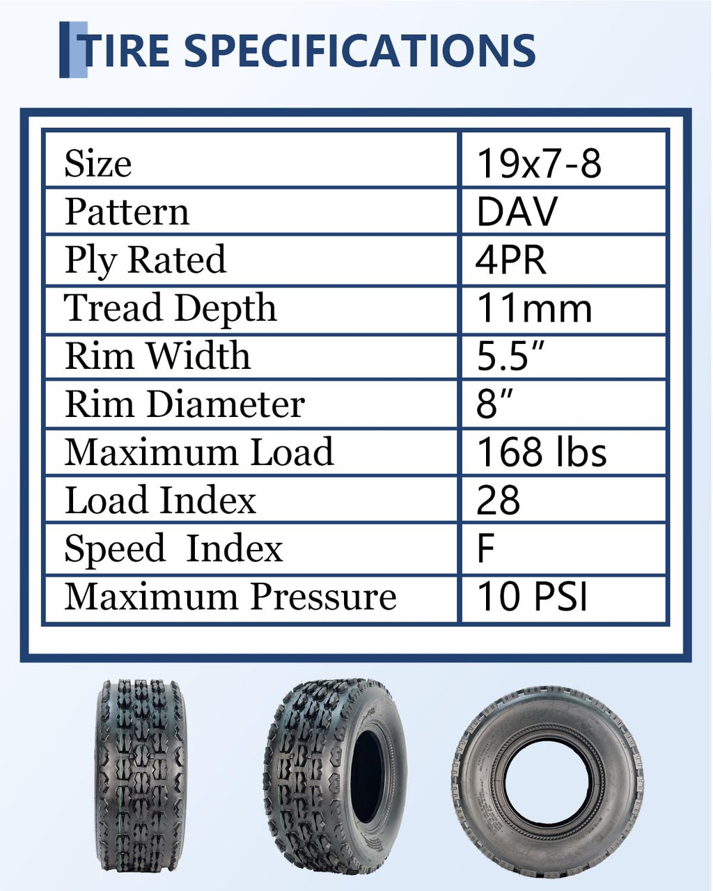 19x7-8 4 Ply Tubeless All-Terrain Tires Set of 2 C105