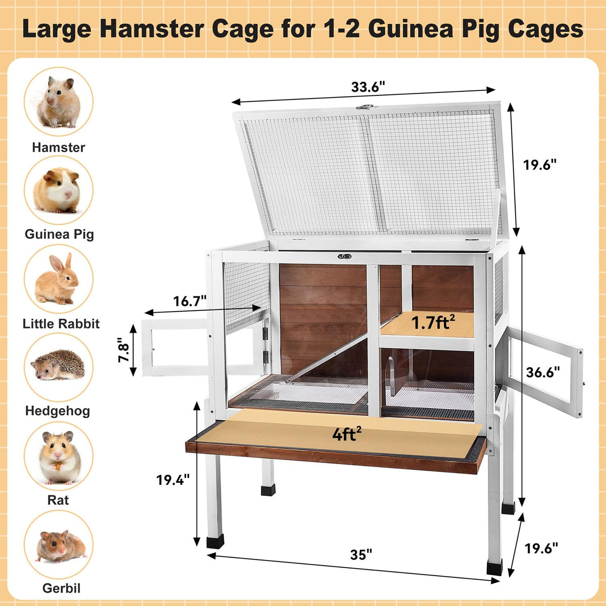 2-Story Wooden Small Animal Cage with Stand B97507