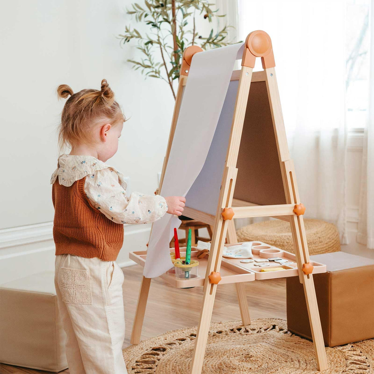 Foldable Wooden Art Easel with Chalkboard & Whiteboard E366