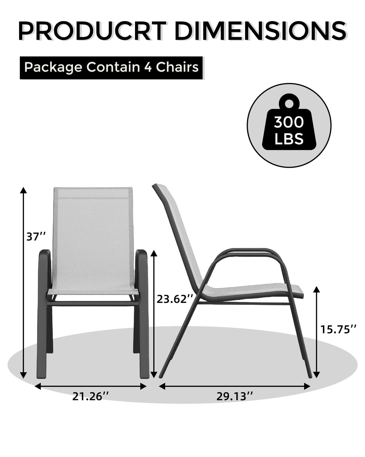 Stackable Outdoor Dining Chairs Set of 4 Textilene Fabric Metal Frame Grey F564