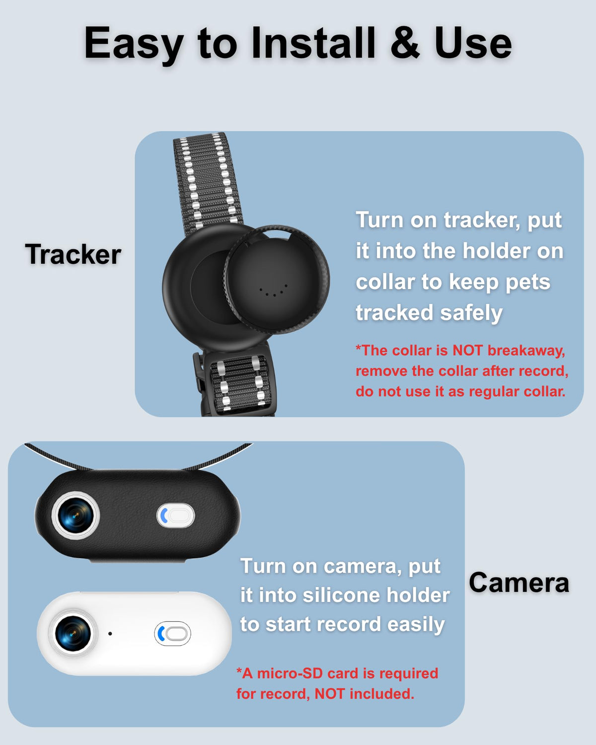 Camera Collar with Phone App & Tracker Tag C222
