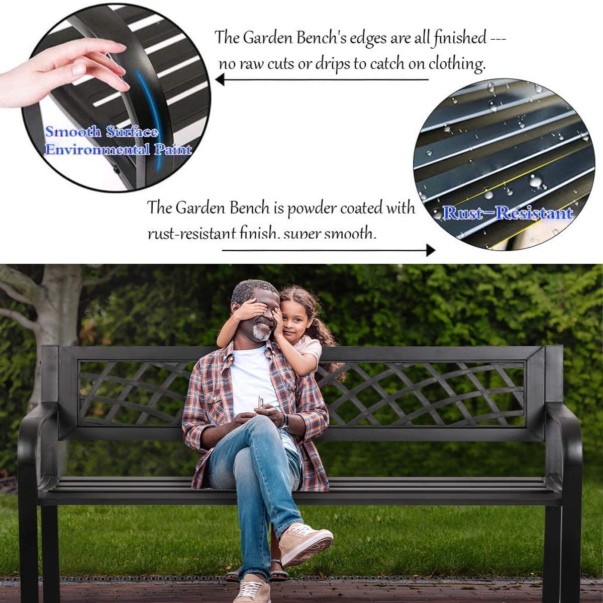 400 lbs Cast Iron Outdoor Bench with Black Checkered Design I71023