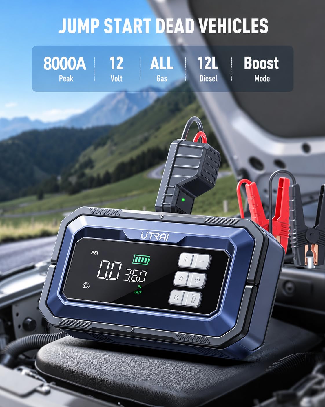12V 8000A Portable Jump Starter with Air Compressor J6748
