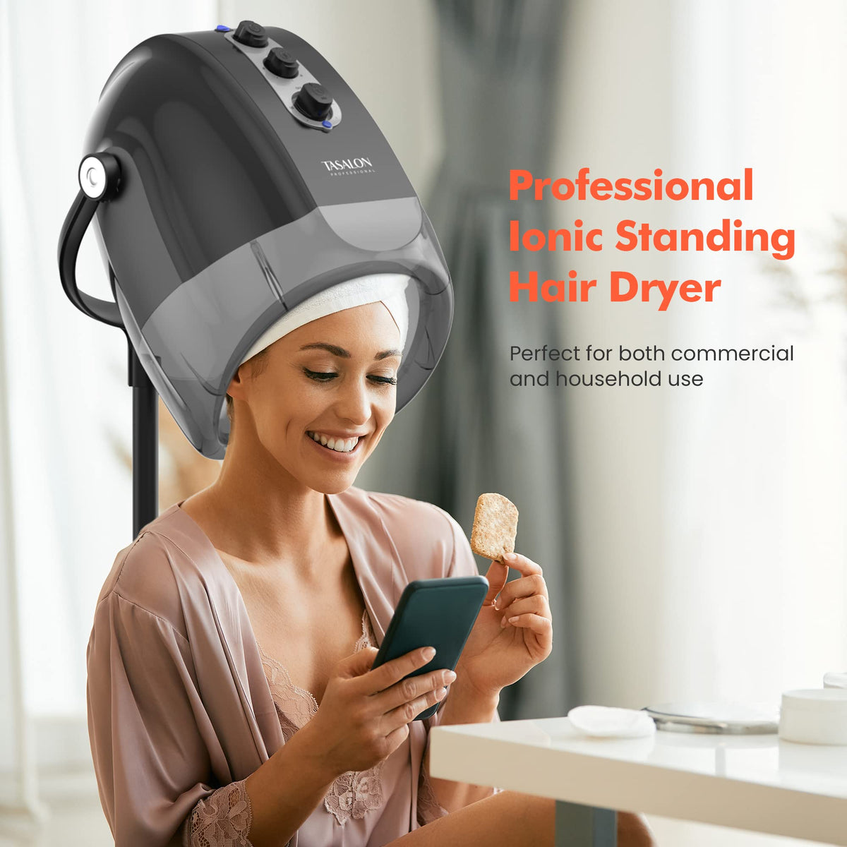 Gray Ionic Hooded Hair Dryer with 3 Temperature Settings T293